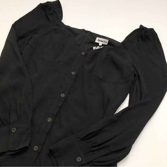 🆕 Revolve About Us Giselle dress button front detail black long sleeve mini - Picture 5 of 13